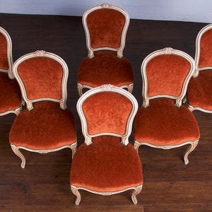 Antique French Louis XV Style Painted Dining Chairs W/ Burnt Orange Fabric Set of 6 image 2