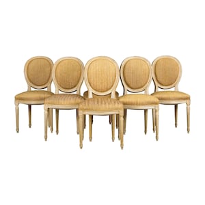 Antique French Louis XVI Dining Chairs W/ Striped Chenille, Set of 6