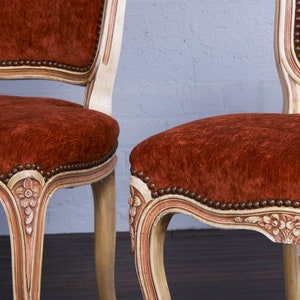 Antique French Louis XV Style Painted Dining Chairs W/ Burnt Orange Fabric Set of 6 image 8