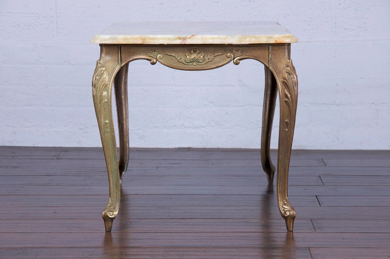 Antique French Louis XV Style Provincial Brass Coffee Table W/ Onyx Marble image 9