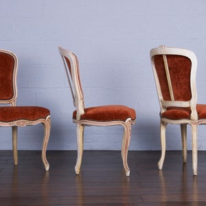 Antique French Louis XV Style Painted Dining Chairs W/ Burnt Orange Fabric Set of 6 image 3