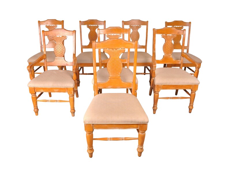 Set Of 8 Vintage Pineapple Back Beech, Pineapple Back Dining Room Chairs