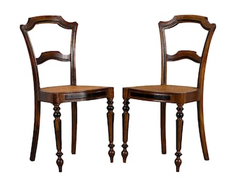 19th Century French Napoleon III Walnut Side Chairs W/ Cane Seats - A Pair