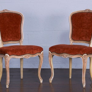 Antique French Louis XV Style Painted Dining Chairs W/ Burnt Orange Fabric Set of 6 image 4