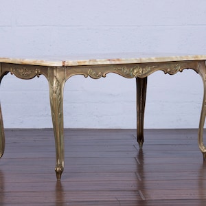 Antique French Louis XV Style Provincial Brass Coffee Table W/ Onyx Marble image 10