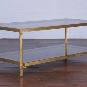 French Neoclassical Style Brass Coffee Table W/ Mirrored Smoked Glass Top image 8