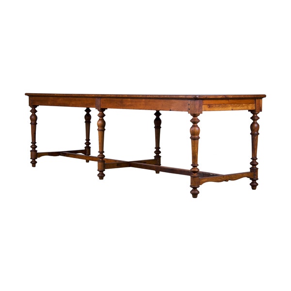 Antique Country French Provincial Oak Trestle Farmhouse Dining Table