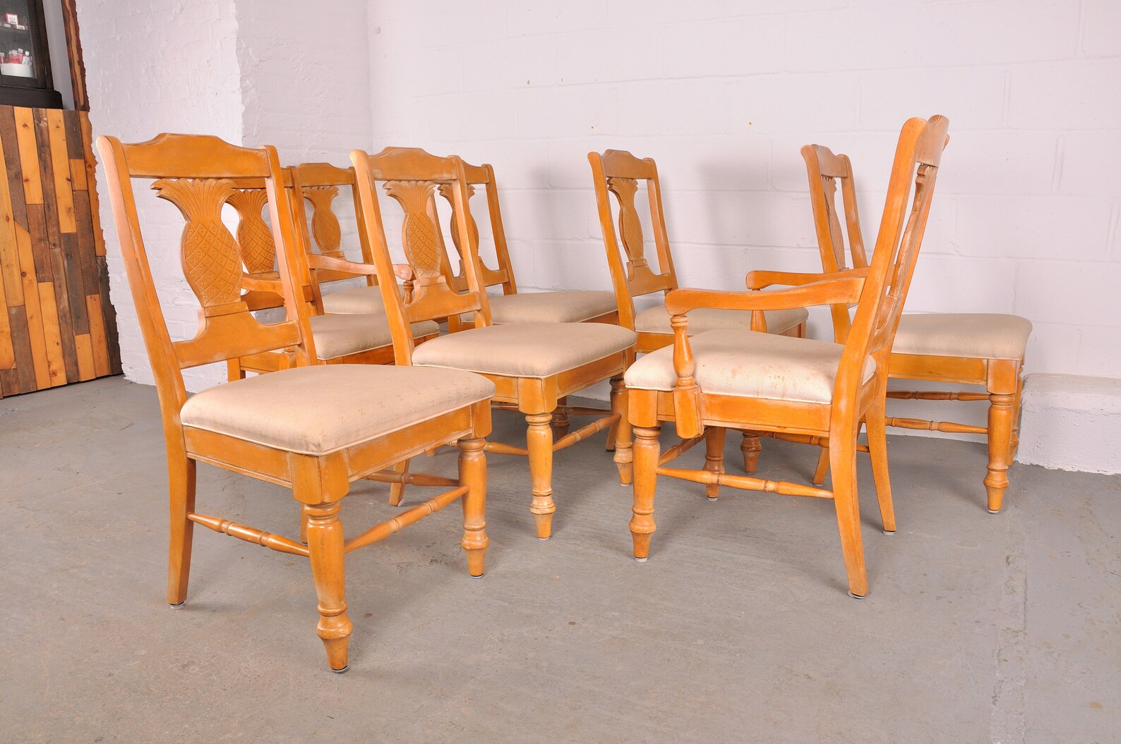 Set of 8 Vintage Pineapple Back Beech Dining Chairs Etsy