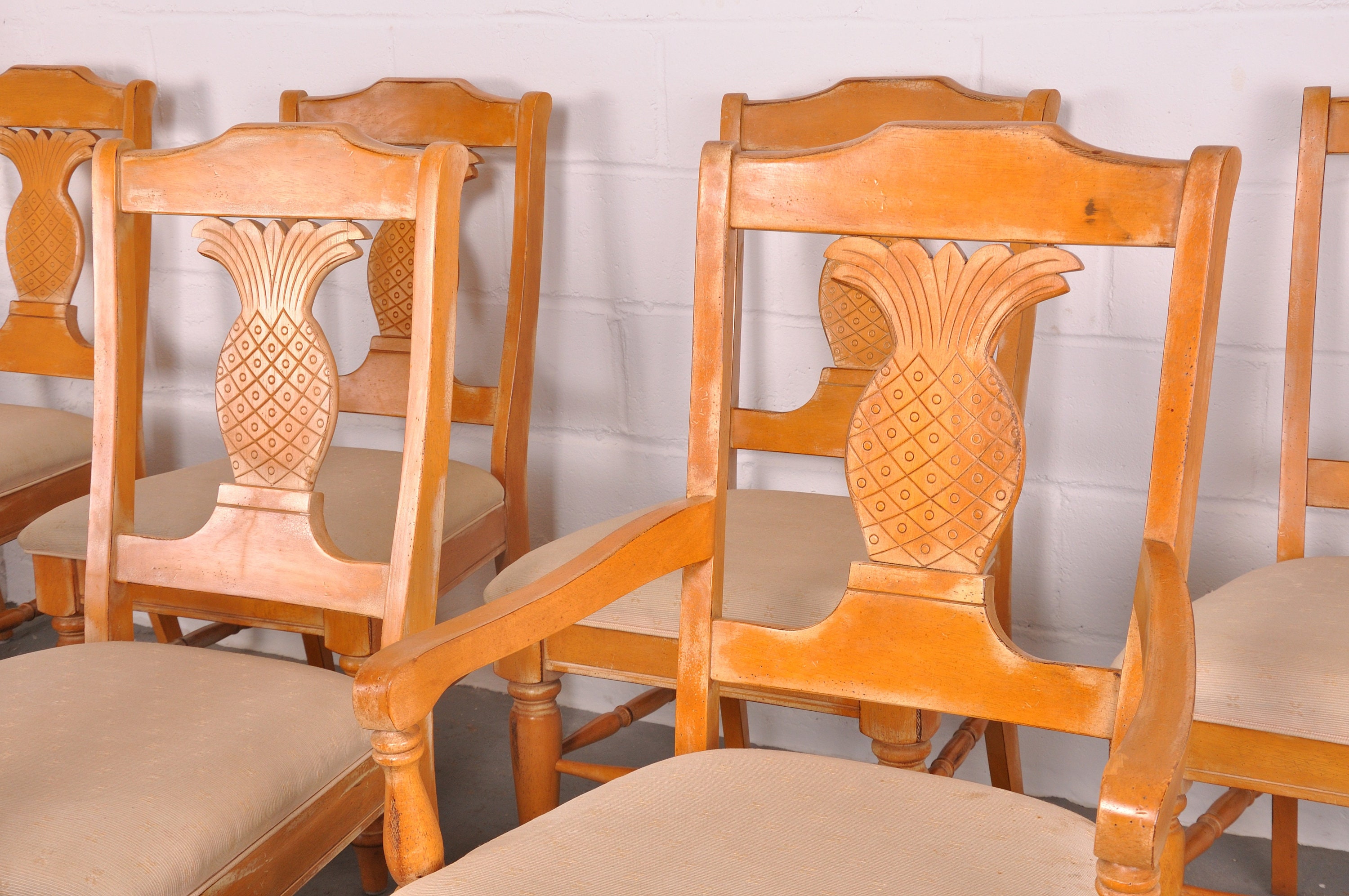 Set of 8 Vintage Pineapple Back Beech Dining Chairs Etsy