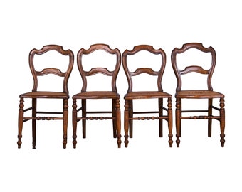 Antique Country French Provincial Maple Dining Chairs W/ Cane Seats - Set of 4