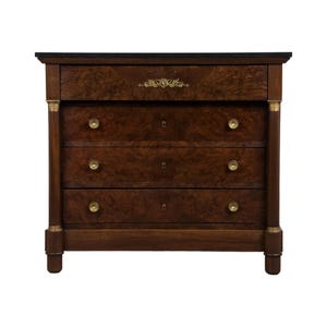 Antique French Empire Walnut Chest of Drawers W/ Black Marble Top