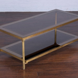 French Neoclassical Style Brass Coffee Table W/ Mirrored Smoked Glass Top image 9