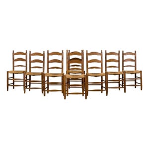 Antique Country French Maple Farmhouse Dining Chairs - Set of 8