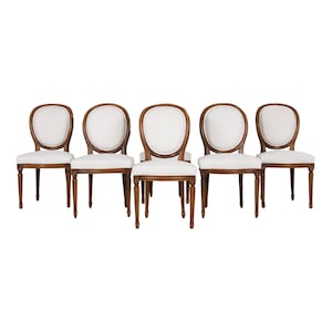 French Louis XVI Style Maple Dining Chairs in White Chenille - Set of 6