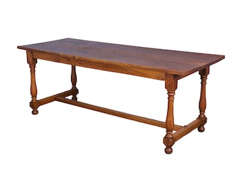 Antique Country French Provincial Oak Farmhouse Trestle Dining Table