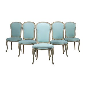 Baker Furniture French Provincial Dining Chairs: Louis XV Style, Mint Velvet - Set of 6