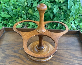 Servidor de condimentos Lazy Susan de madera de la década de 1970, centro de mesa vintage