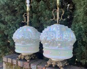 Rare Pair STANDARD OIL Co. Special Series Lamps, Limited Production Crown Globe, Red Crown Gas Lamps Opalescent Milk Glass VintageCharmHouse