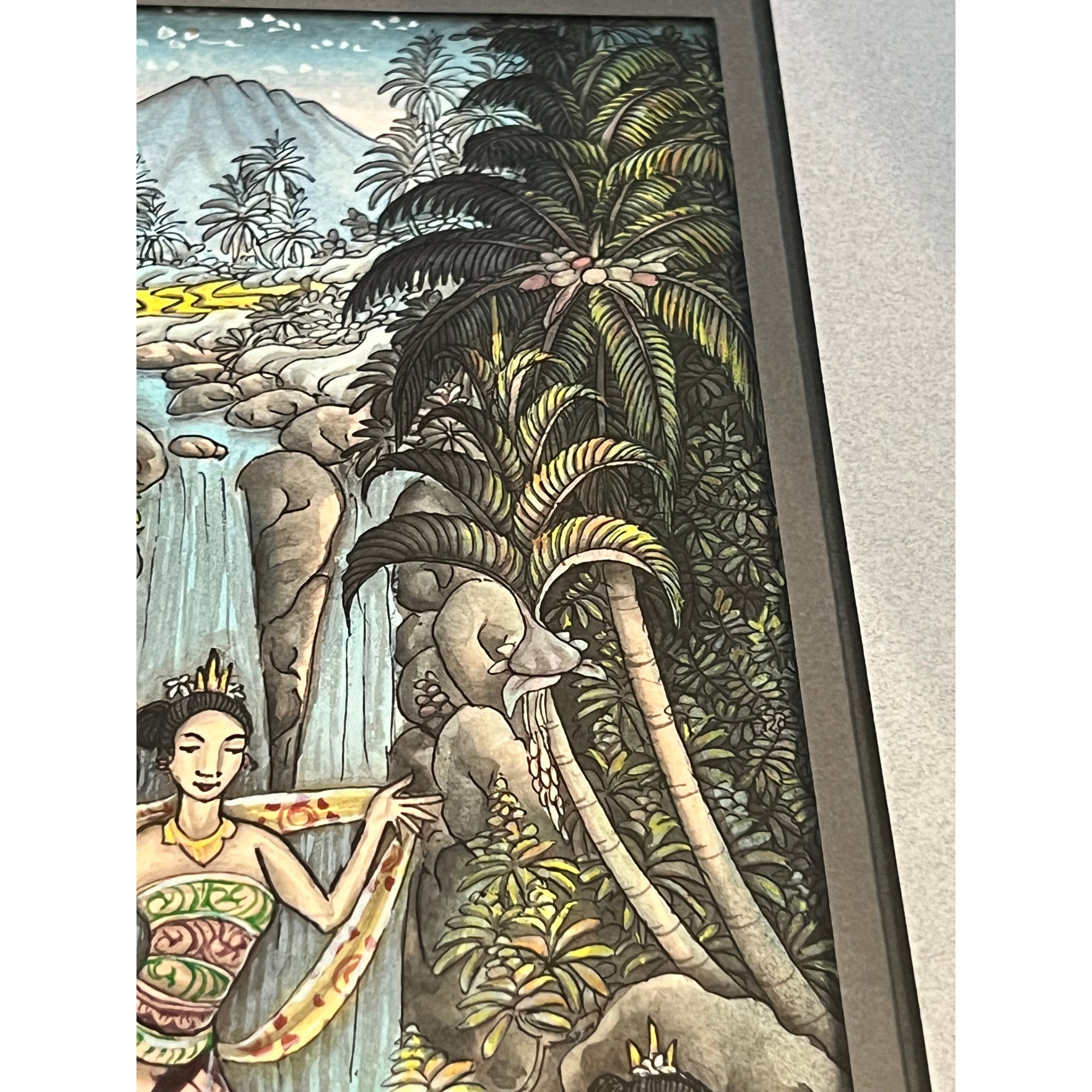 1980 年代の署名入りバリ絵画、額入り、オリジナルアートワーク 1980 年代の署名入りバリ絵画、額入り、オリジナルアートワーク