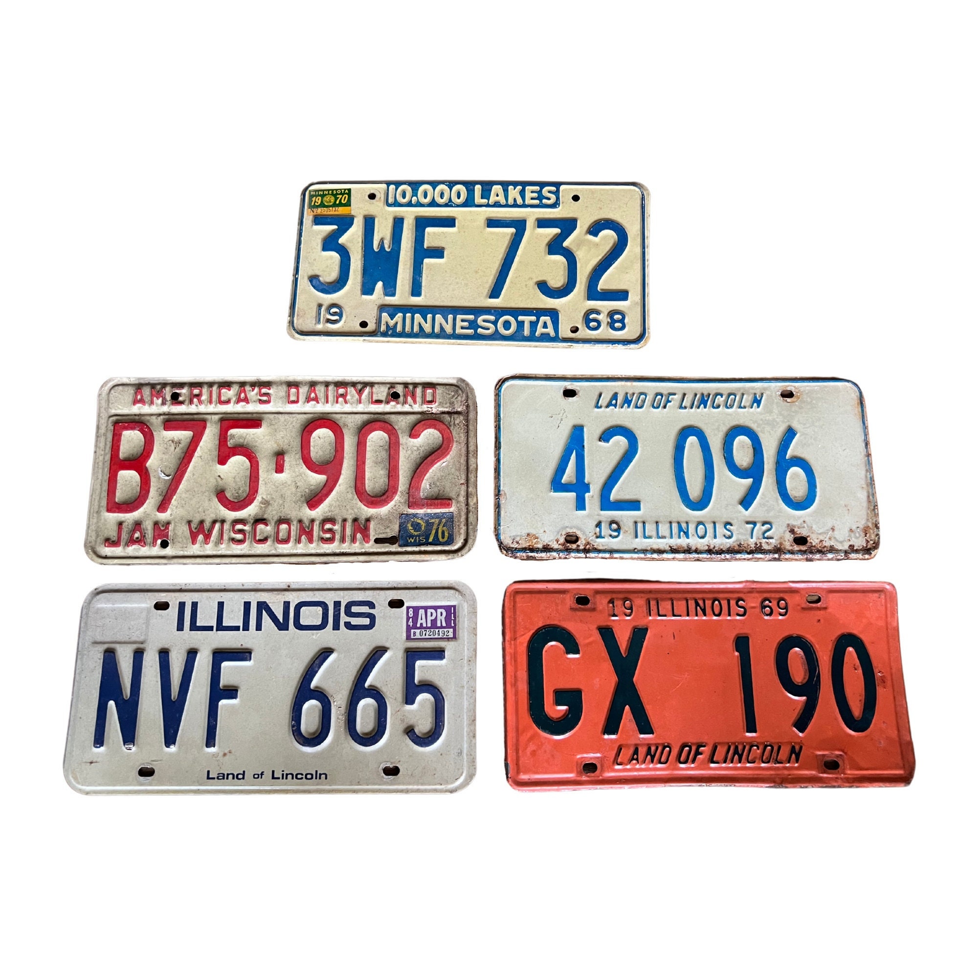 Vintage Original Nummernschild U.S.A. Illinois, Wisconsin, Minnesota,  1960er, 1970er, 1980er Jahre. VintageCharmHouse.. VintageCharmHouse -   Österreich