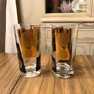 Pair of Mid Century Cera Double Old Fashioned Gold Coin Cocktail Glasses Pair, 22K Gold, Hollywood Regency Barware.... VintageCharmHouse