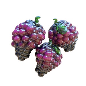 Beautiful Glass Grape Bunches, Set of 3, Art Glass, Cased Glass, Purple Grapes on the Vine, Vintage Glass Grape Bunches... VintageCharmHouse