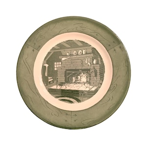 Vintage Colonial Homestead by Royal Dinner Plate Made in the USA, Green Transferware China Replacement..... VintageCharmHouse