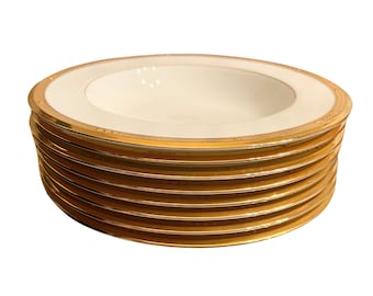 Noritake Chatelaine Bowls Pattern #4802, 8.5" Soup Bowl, Gold Gilt, Beige/White China... VintageCharmHouse