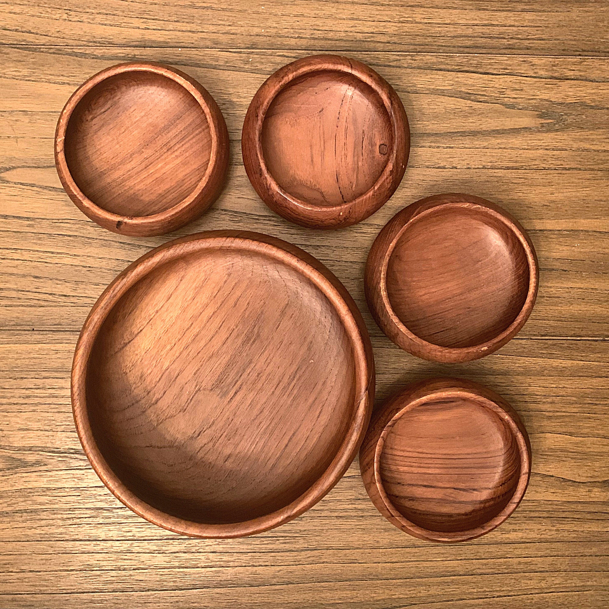 Genuine Teak Wood 5 Piece Salad Bowl Set Made in Thailand Etsy