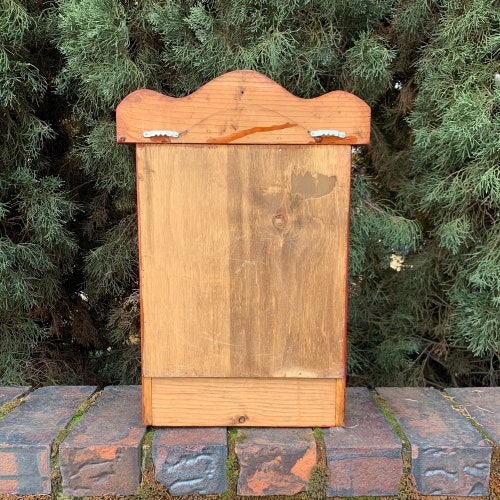 Large Wood Spice Cupboard, Vintage Storage, Barn Red shops with Center Drawer and White Porcelain Knob, Apothecary..... VintageCharmHouse