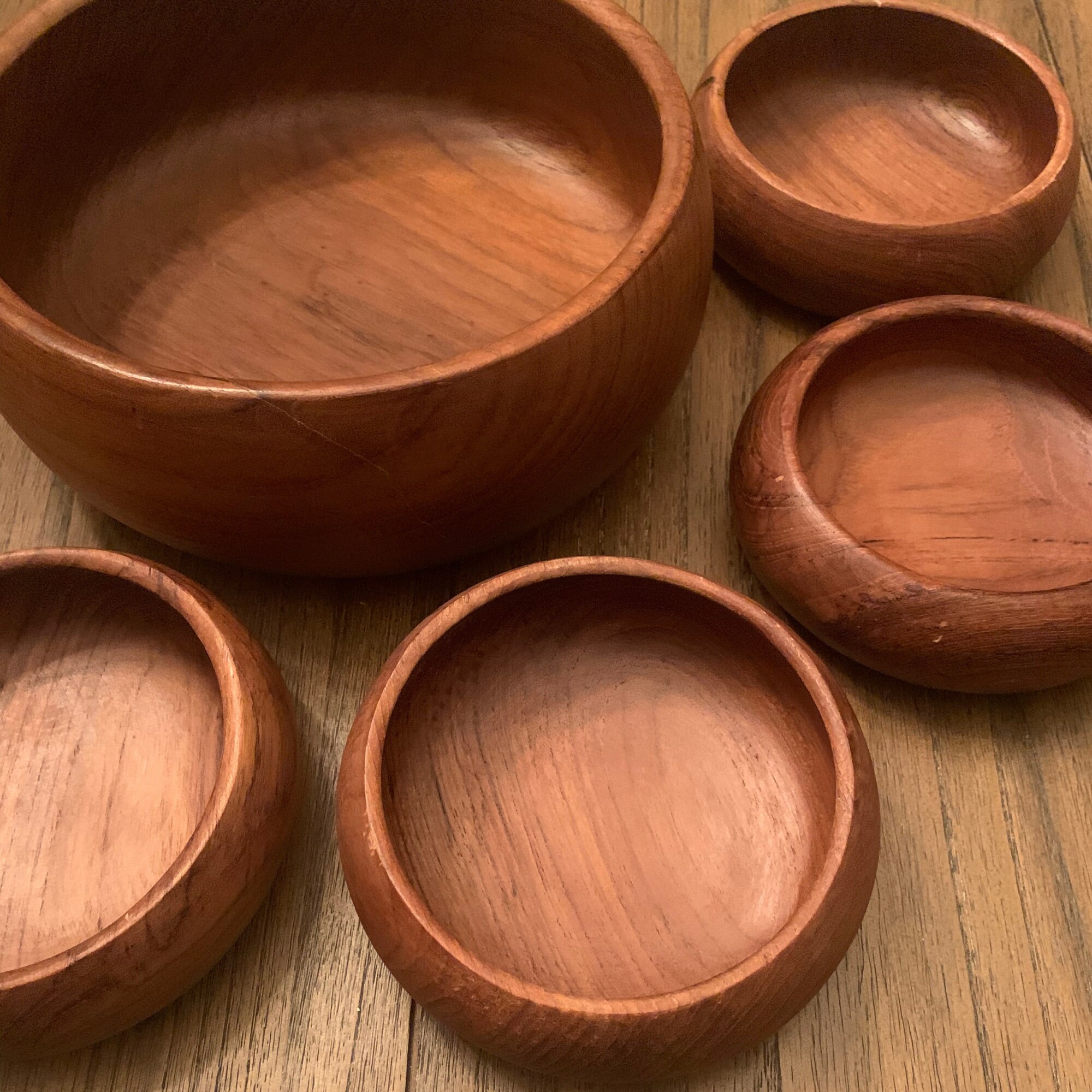 Genuine Teak Wood Salad Bowl Set Made in Thailand Mid Etsy
