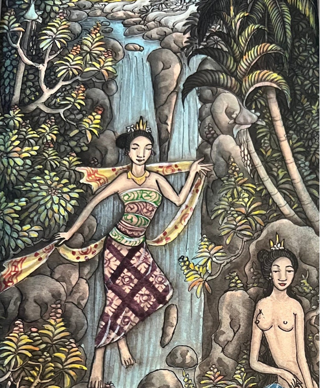 1980 年代の署名入りバリ絵画、額入り、オリジナルアートワーク 1980 年代の署名入りバリ絵画、額入り、オリジナルアートワーク