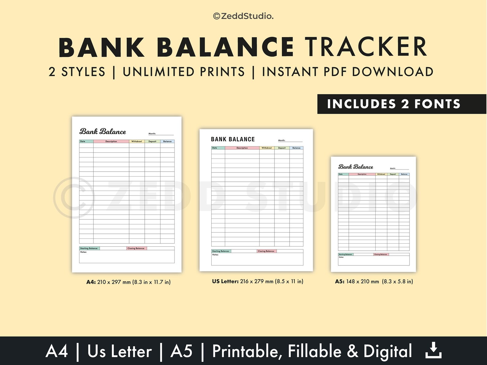 Bank Balance Editable Tracker, Printable Expense Tracker, Payment ...