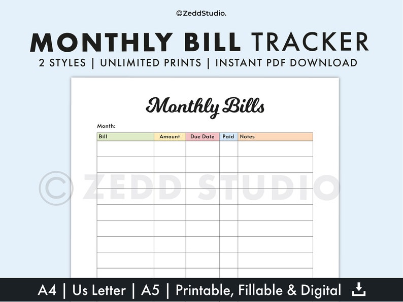 Editable Monthly Bill Tracker Printable Tracker Payment - Etsy UK
