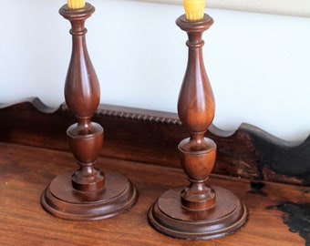 Wooden Candlestick Holders, Set of Two