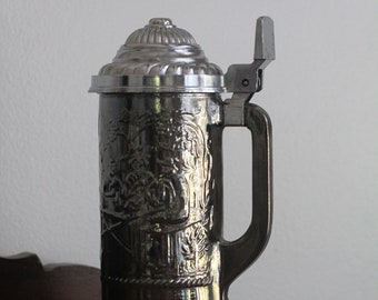 Avon Glass Beer Stein with Metallic Finish, Pewter Lid
