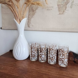 MCM White and Gold Glasses, Set of Four (Plus One!)