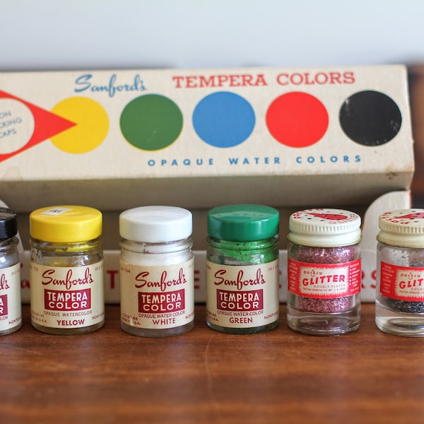 Sanfords Vintage Tempera Paint and Glitter Set, Glass Jars and Box