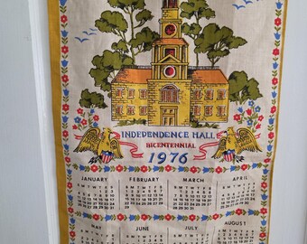Independence Hall Bicentennial Linen Tea Towel, 1976, with Hanger