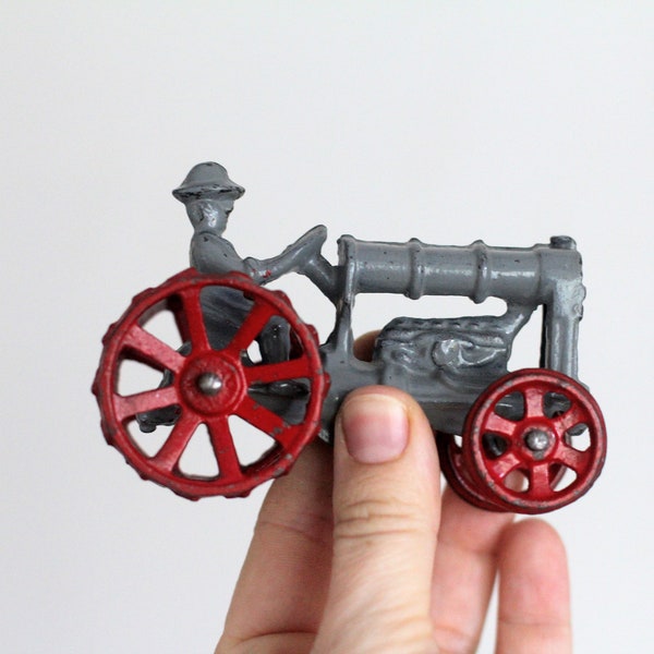 Grey Cast Iron Tractor with Red Wheels