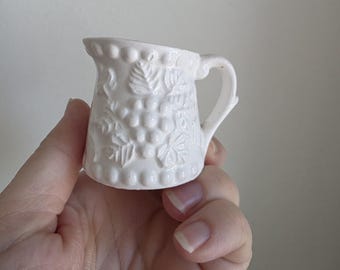 Vintage English Cottage Ceramic White 1/8 Cup Measuring Pitcher by Enesco