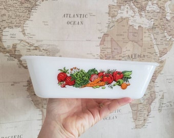 Vintage Glasbake Loaf Pan with Vegetables