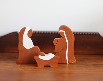 Wooden Nativity Scene, Three Piece, Hand Painted