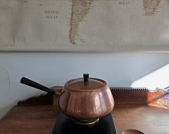 Copper MCM Fondue Pot Set minus Wire Cage for Elevating over Flame