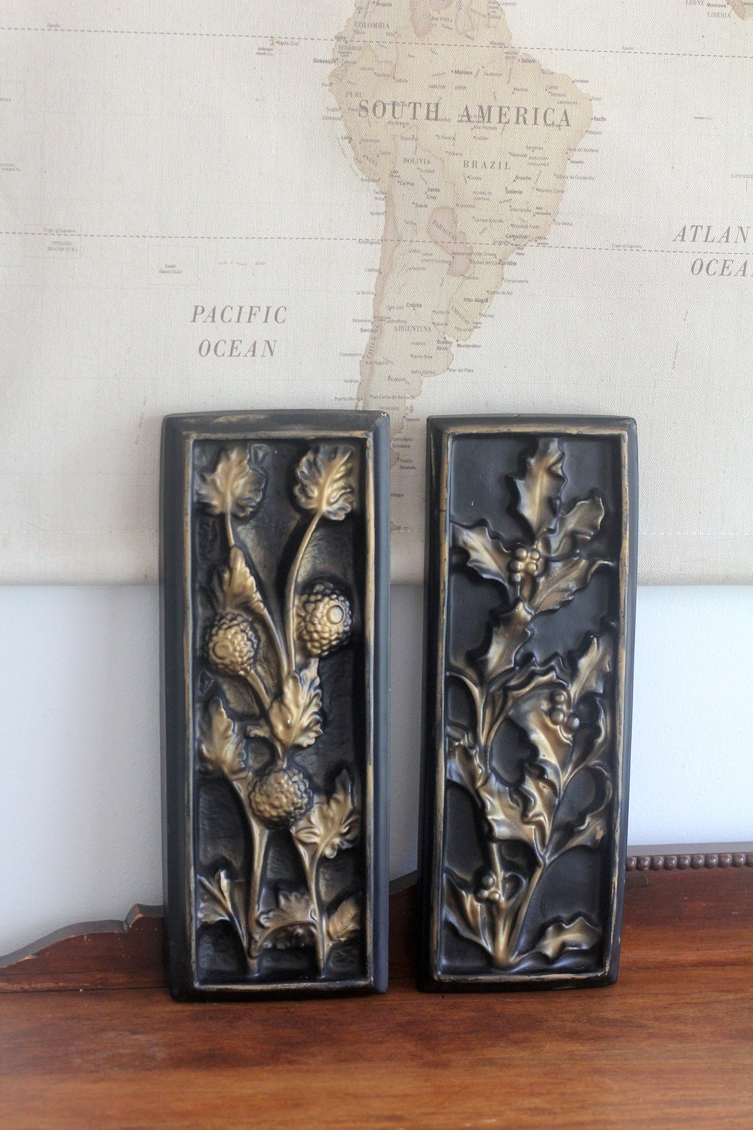 Vintage Black and Gold Floral Wall Art, Rectangular - Etsy