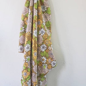 Retro Floral Tablecloth with Brown, Lime Green, Orange, Light Pink and White