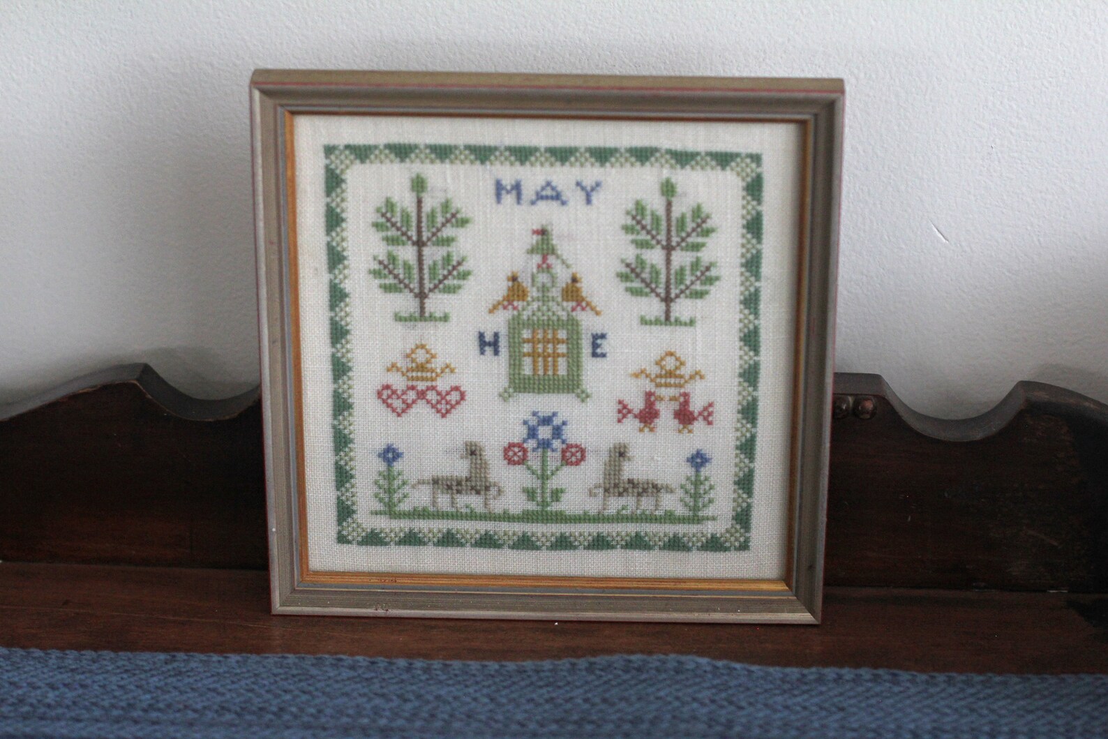May Counted Cross Stitch on Linen Framed Etsy
