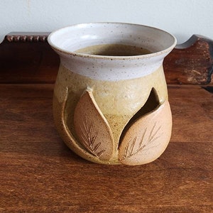 Pottery Tea Light Holder with Leaves