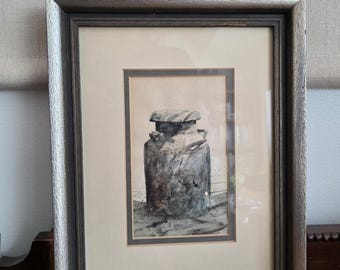 Original Drawing of Antique Milk Can Framed Art