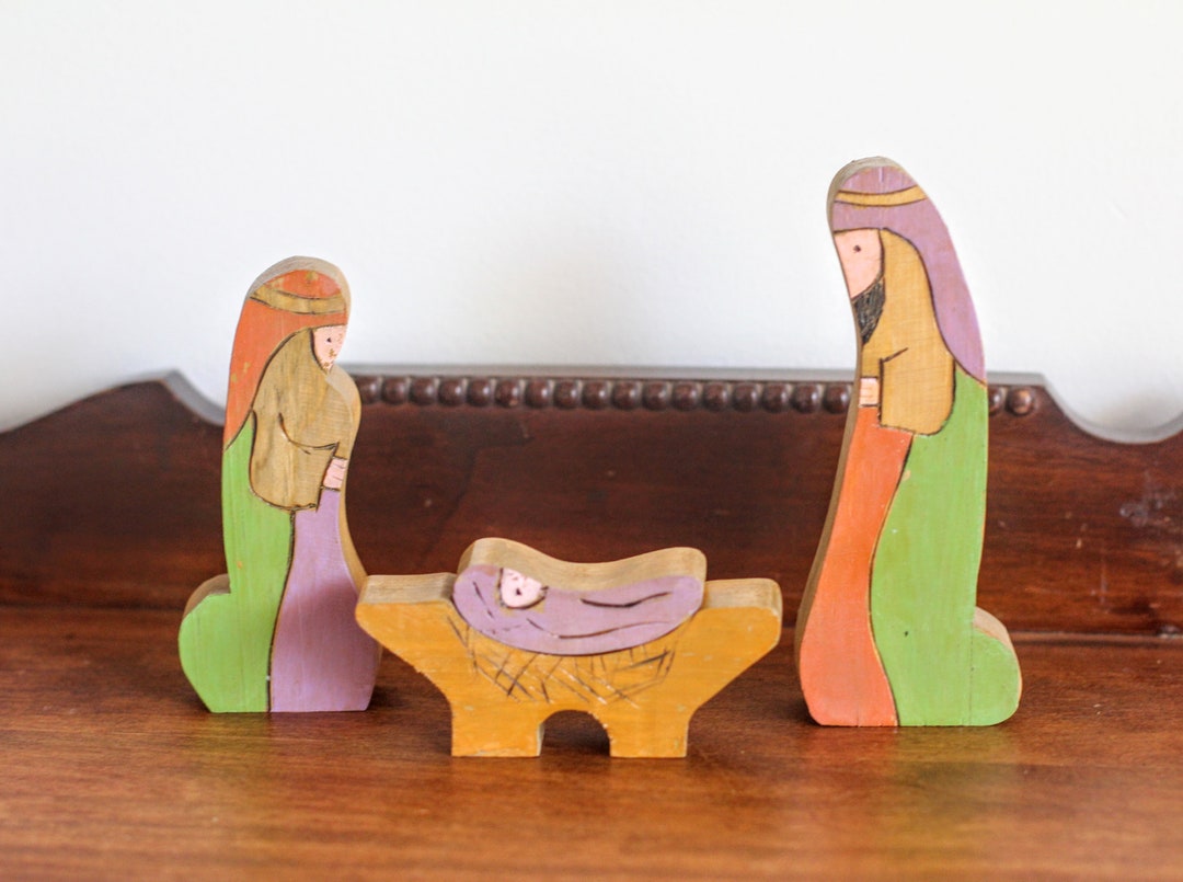 Wooden Block Nativity Set Four Pieces Etsy